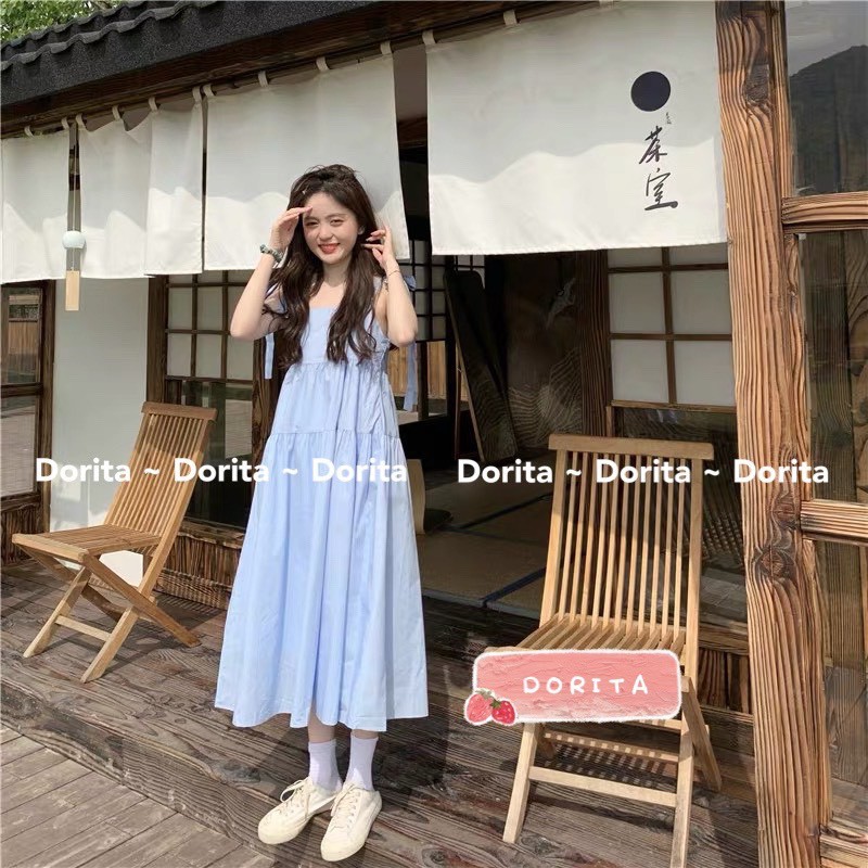 Váy babydoll hai dây buộc nơ vai, Đầm hai dây bản to dáng dài - Dorita Boutique | BigBuy360 - bigbuy360.vn