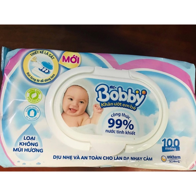 GIẤY ƯỚT BOBBY 100 miếng không mùi