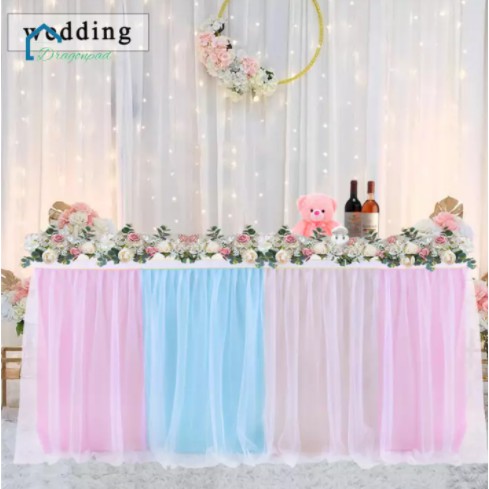 (MAY SẴN, TẶNG DÂY TREO) KHĂN QUÂY BÀN VOAN LƯỚI TRANG TRÍ BÀN TIÊC PARTY DECOR