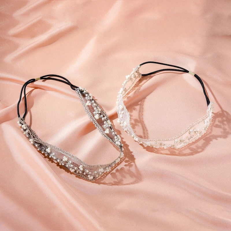 Missyou Korean Fashion Pearl Lace Headband Sexy Lace Flower Hair Band Women Hair Accessories Elastic Headwear