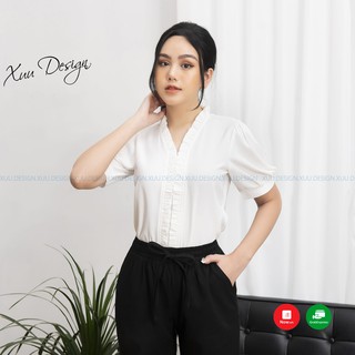 Áo sơ mi nữ công sở cộc tay chất lụa cổ V XUU DESIGN TK20.69