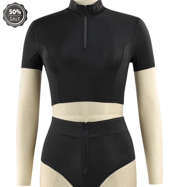 COD 2 Pcs/set Women Swimming Suit Solid Color Split Swimsuit Short-sleeve Top+ Shorts | BigBuy360 - bigbuy360.vn