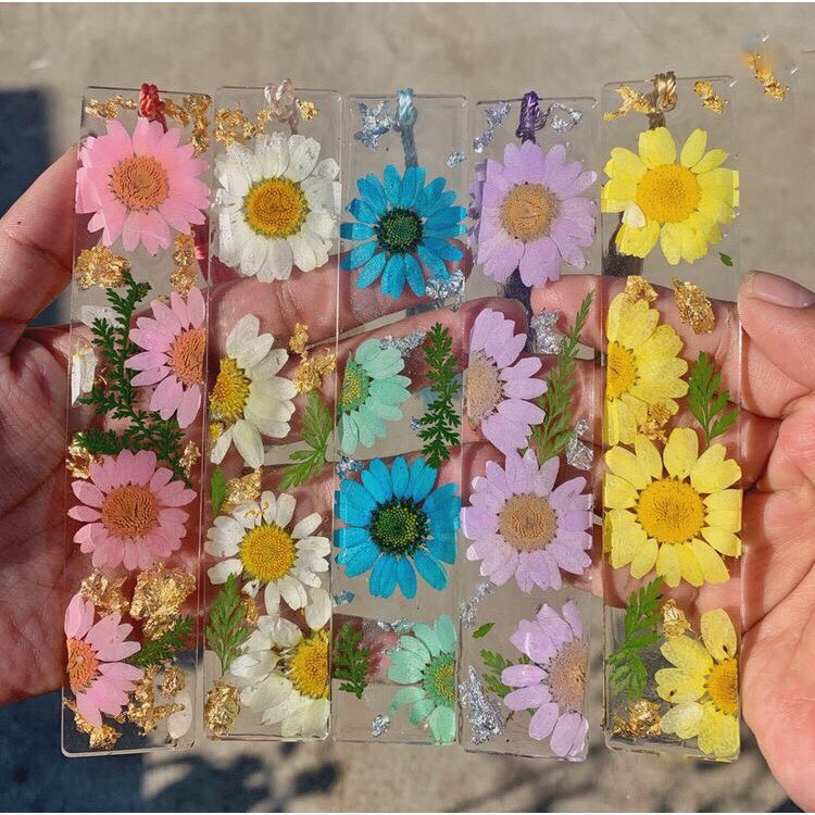 Bookmark, kẹp sách đánh dấu trang hình hoa lá khô resin VeryMe handmade