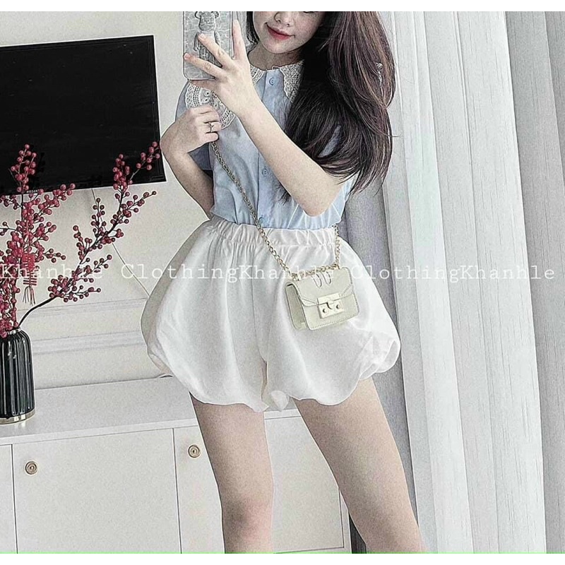 ‼️set áo cổ sen ren + quần sọt