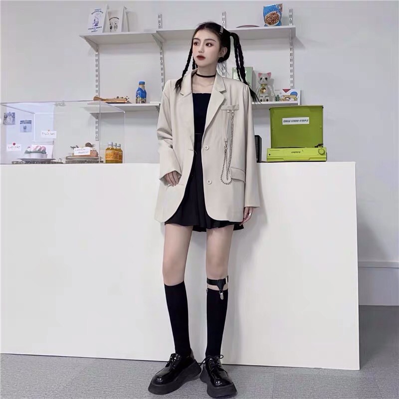 ODER ÁO VEST SUÔNG RỘNG TẶNG KÈM DÂY XÍCH ULZZANG | BigBuy360 - bigbuy360.vn