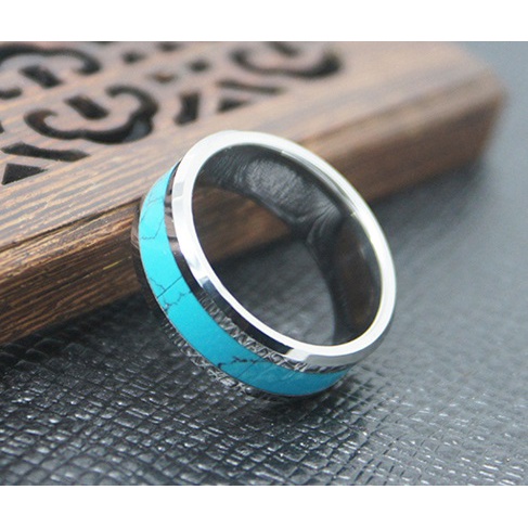 Nhẫn nam nữ tròn Punstore màu bạc xanh thời trang chất Titan đẹp đơn giản không gỉ - Nhẫn Stock