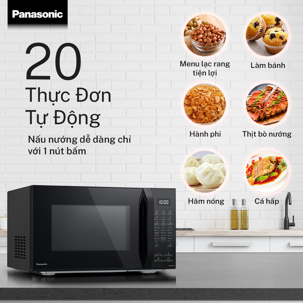 [Mã ELBAU7 giảm 7% đến 1TR]Lò vi sóng đối lưu chiên không dầu Panasonic nướng NN-CT65MBYUE 27L – 20 thực đơn