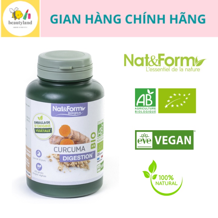 Tinh nghệ hữu cơ Nat Form Pháp 200 viên giúp làm đẹp da