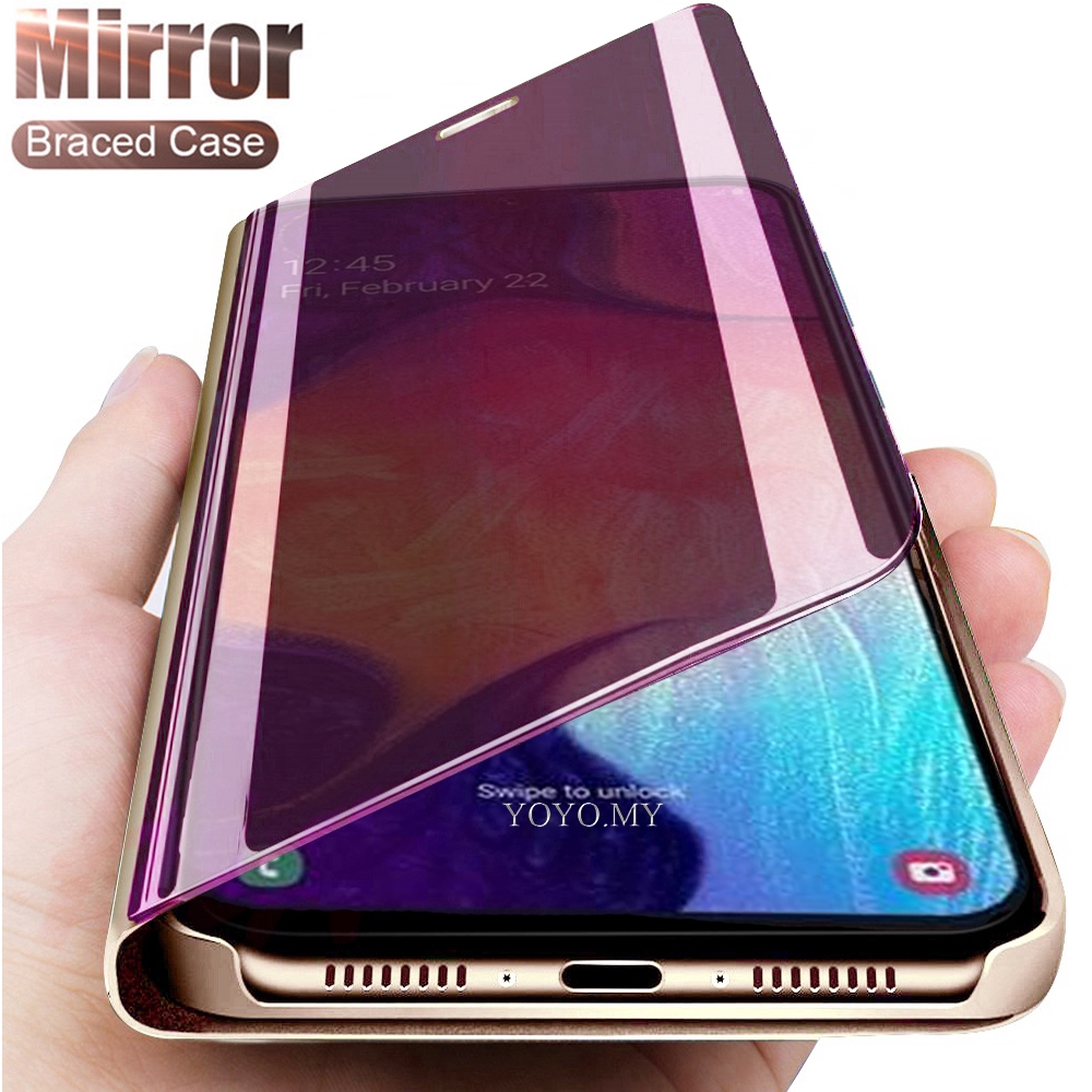 Hsm Mirror Huawei Nova 7i / Samsung Galaxy Note 10 Lite / Note 10 Plus / Note 9 Casing Stand Auto Sleep Clear View Flip Mirror Casing