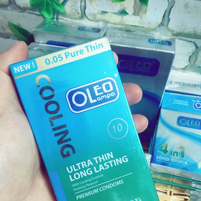 Bao Cao su Condom Oleo lampo Cooling siêu mỏng, mát lạnh bạc hà, kéo dài thời gian, cỡ size nhỏ 49mm ôm sát hộp 10 cái