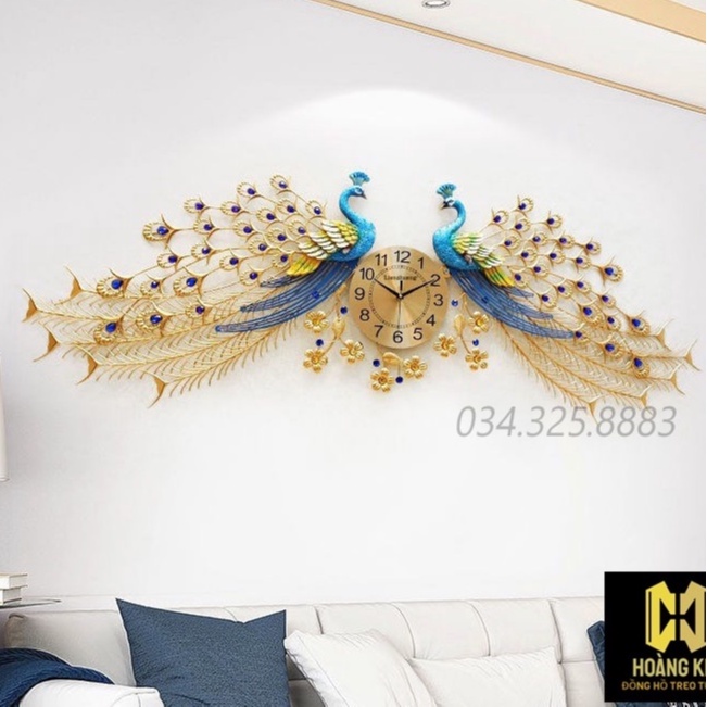 Đồng hồ treo tường đồng hồ trang trí Decor Hình đôi công xum vầy Sang trọng size 150x75cm