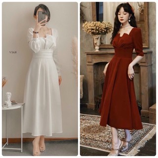 Đầm cổ u pli ngực
