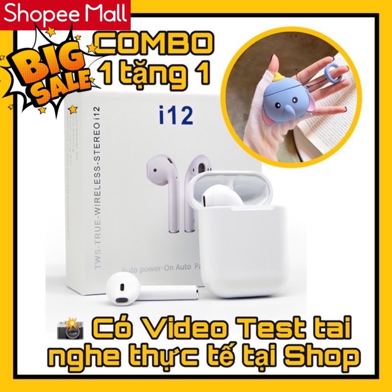 [RẼ VÔ ĐỊCH] Tai nghe i12 Bluetooth Android và Iphone chất lượng có vỏ ốp tai nghe airpods pro BFU STORE