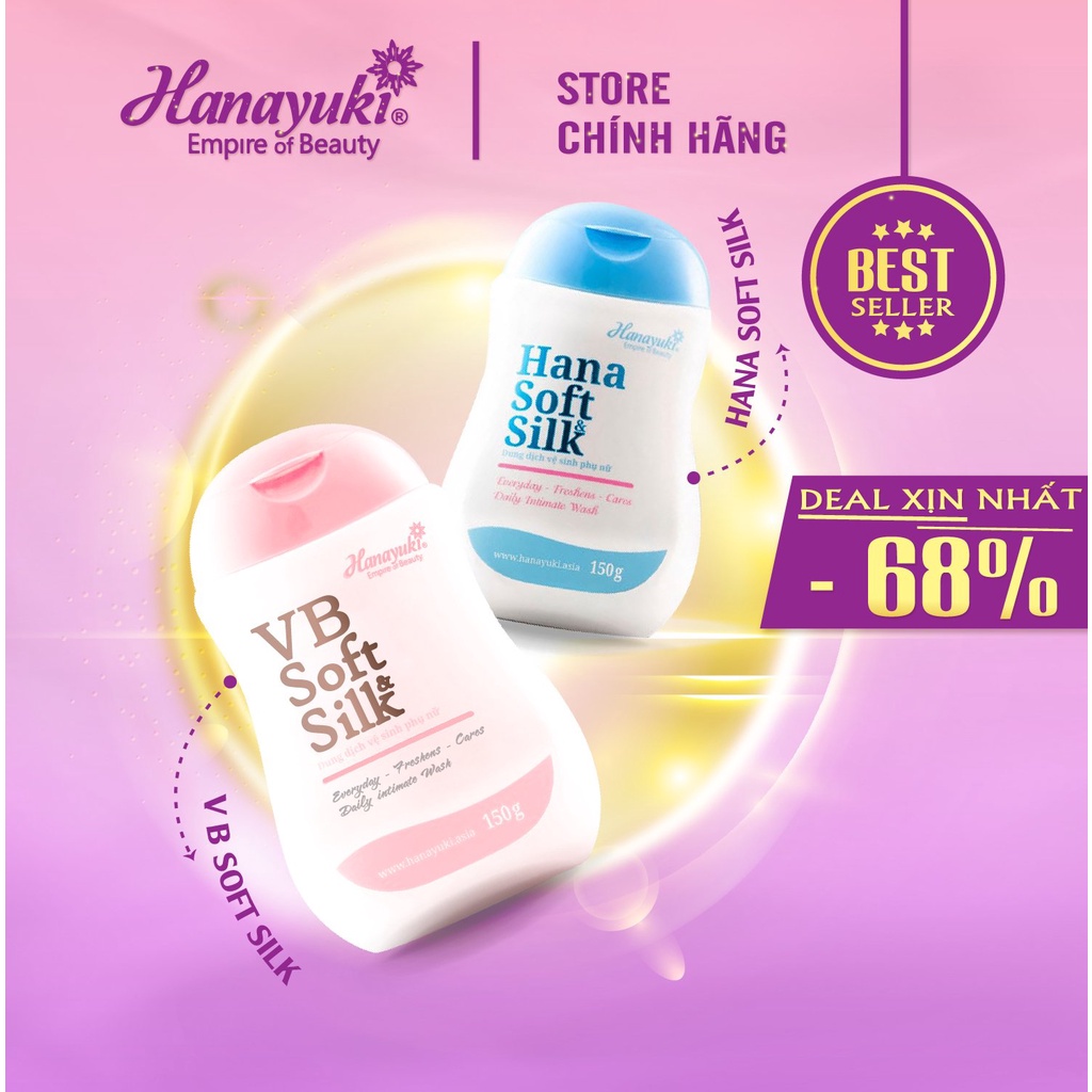 Sỉ- Dung dịch vệ sinh nam nữ màu hồng &amp; xanh Hanayuki VB Soft Silk chính hãng 150g - Hanayukivietnam
