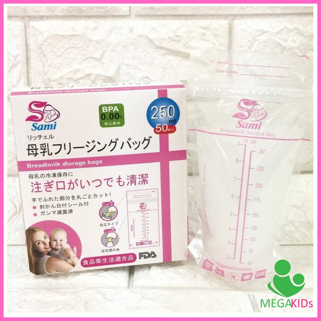 Bộ 50 Túi trữ sữa Sami 250ml - 2 khóa zip