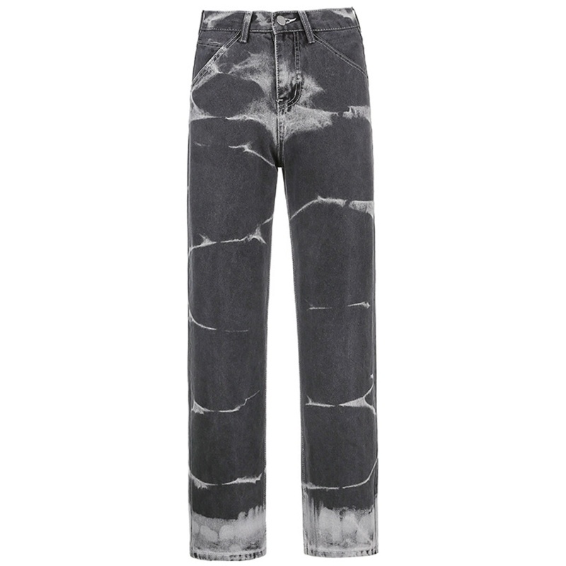 Quần Jean Baggy Lưng Cao Ống Rộng Nhuộm Màu Độc Đáo Phong Cách Cổ Điển Thời Trang Cho Nữ