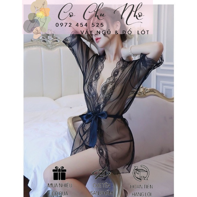 [cochunhoquan11] vải loại 1 LL 875 - Áo Choàng Xuyên Thấu Sexy, Đồ Ngủ Gợi Cảm Tặng Chip Lọt Khe
