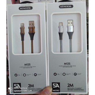 Cáp sạc sendem/sd design m12/m12s - dài 2m - sạc nhanh-dây dù- dùng cho iphone/android