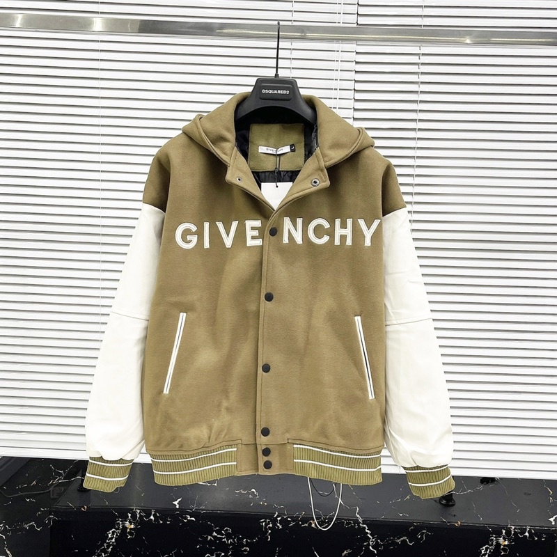 Áo khoác nam có mũ chất dạ thêu chữ da ngực phối tay da trắng dáng bomber jacket dày dặn cao cấp