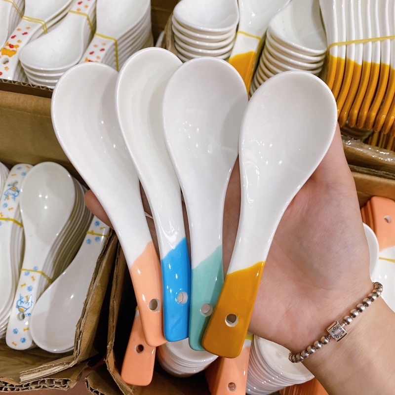 Thìa cơm, muôi canh gốm sứ Bộ bát đĩa decor siêu đáng yêu cực cao cấp thìa sứ cho gia đình