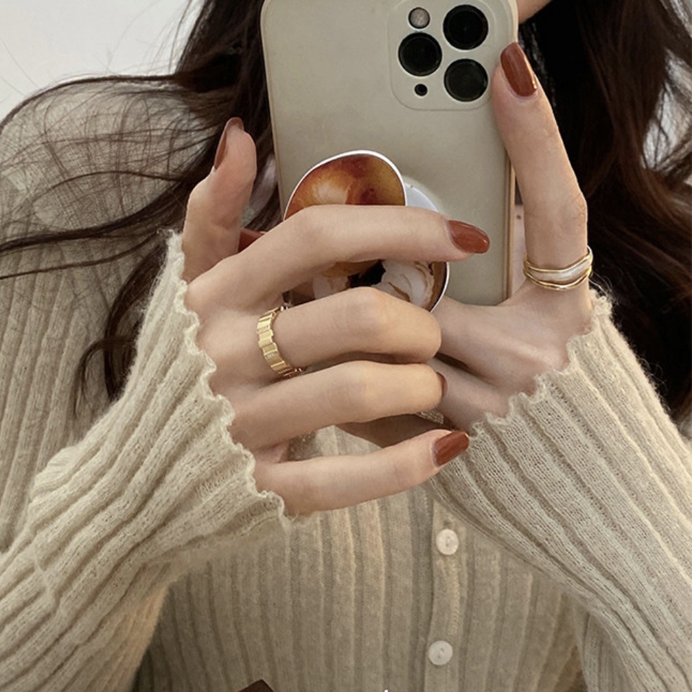 Nhẫn Thiết Kế Dạng Mở Hình Trụ Trắng Sang Trọng Cho Nữ