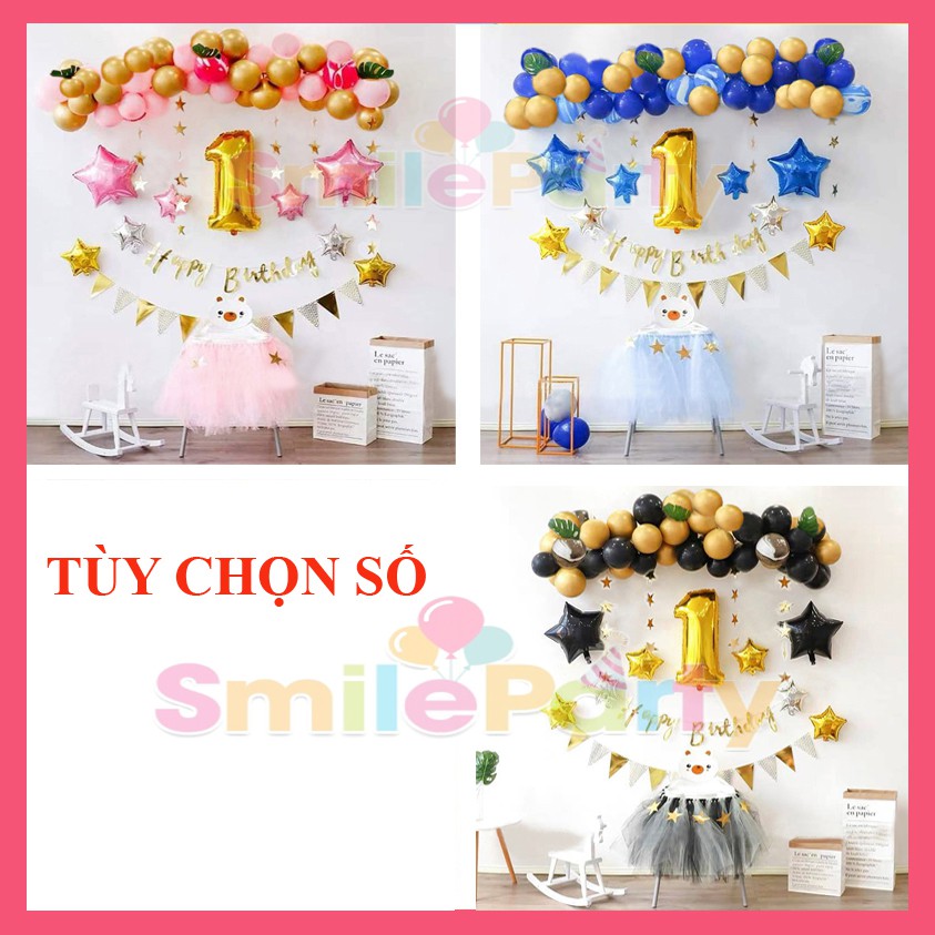 Set Bóng Trang Trí Sinh Nhật Đơn Giản Cực Đẹp Được Chọn Bóng Số (Tặng kèm Bơm + Keo + Ruy băng)