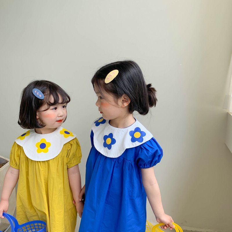 Đầm Công Chúa Tay Phồng Cổ Bẻ In Họa Tiết Hoa Dễ Thương Thời Trang Mùa Hè Cho Bé Gái