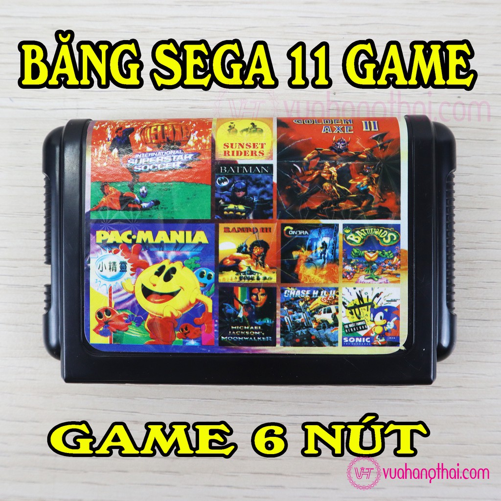 Băng 11 game dành cho máy chơi game 6 nút Sega 16 bit, Song Long Ếch, RAMBO, CONTRA, GOLDEN AXE