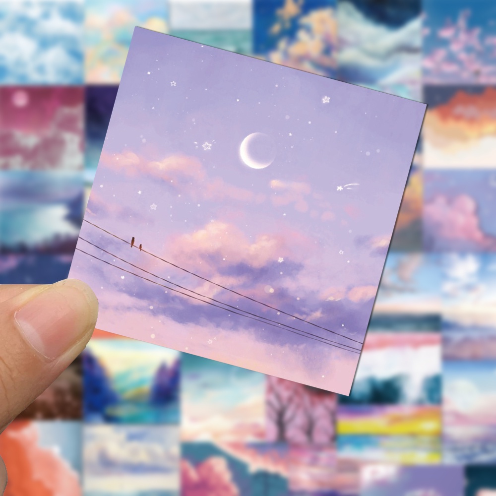 Bộ 50 miếng sticker dán trang trí laptop chống thấm nước hình phong cảnh đẹp mắt