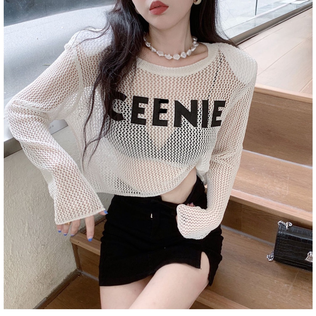 622070#Áo Dệt Kim Mỏng Dáng Ngắn Có Đệm Vai Thời Trang Mùa Hè Cho Nữ