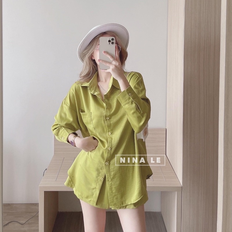 Set Bộ Lụa Áo Sơmi Mix Quần Đùi 6 Màu Siêu Xinh Có Ảnh Thật Kèm Video