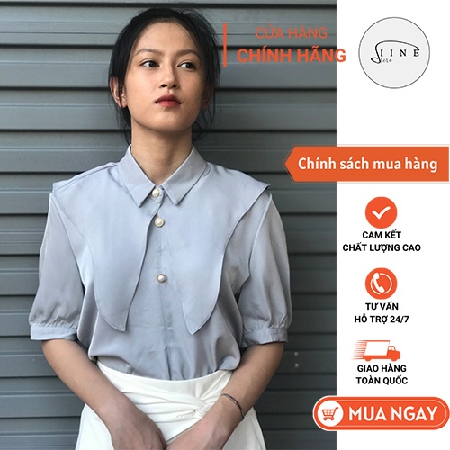 Áo sơ mi nữ HANNA thiết kế cổ cách điệu chất liệu voan thô Nhật đanh mịn cao cấp,cổ có thể tháo rời