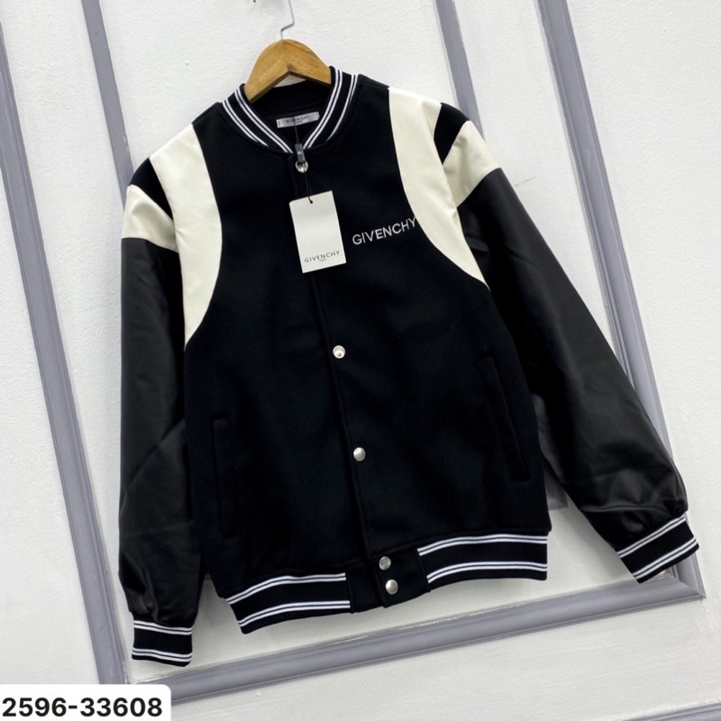 Áo khoác nam bomber ông tay da đen xọc  trắng da xoc lưng  gvenchi cực đẹp mẫu mới hàng quản châu nam  nữa đều mang được