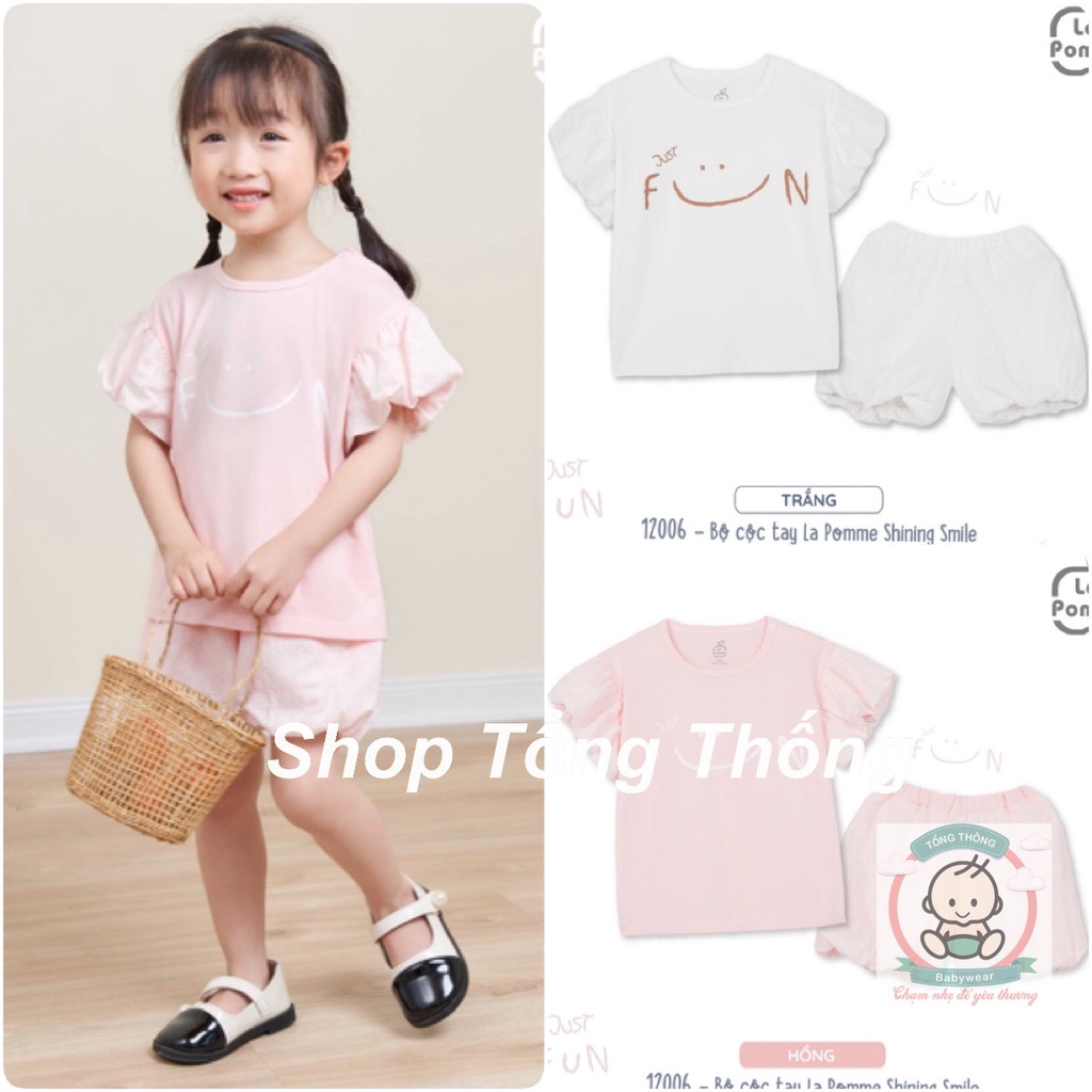 Bộ La Pomme côc tay phồng smile chất vải cotton cao cấp mềm mịn thoáng mát thấm hút tốt cho bé gái 12006