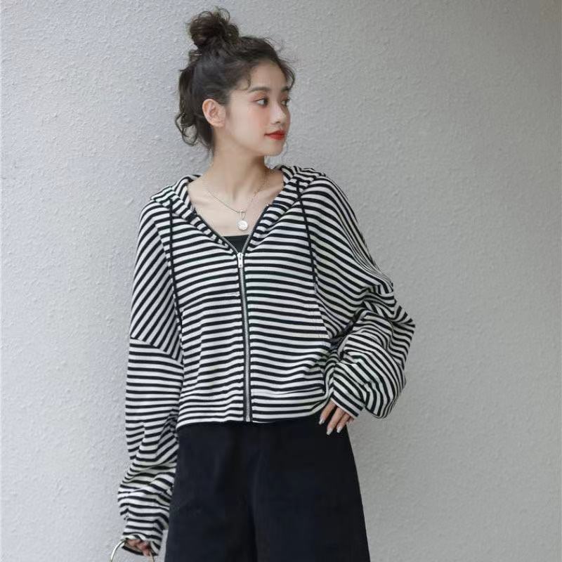 IELGY  Áo sweatshirt Dáng Rộng Tay Dài Kẻ Sọc Kích Thước Lớn Thời Trang Cho Nữ