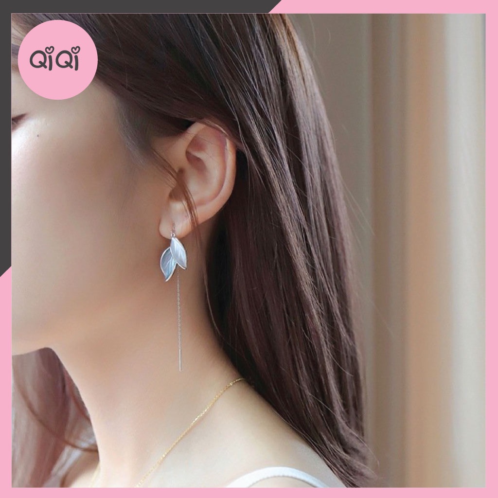 Khuyên Tai Hình Chiếc Lá Xinh Thiết Kế Thanh Lịch Phong Cách Hàn Quốc T15 QiQiShop
