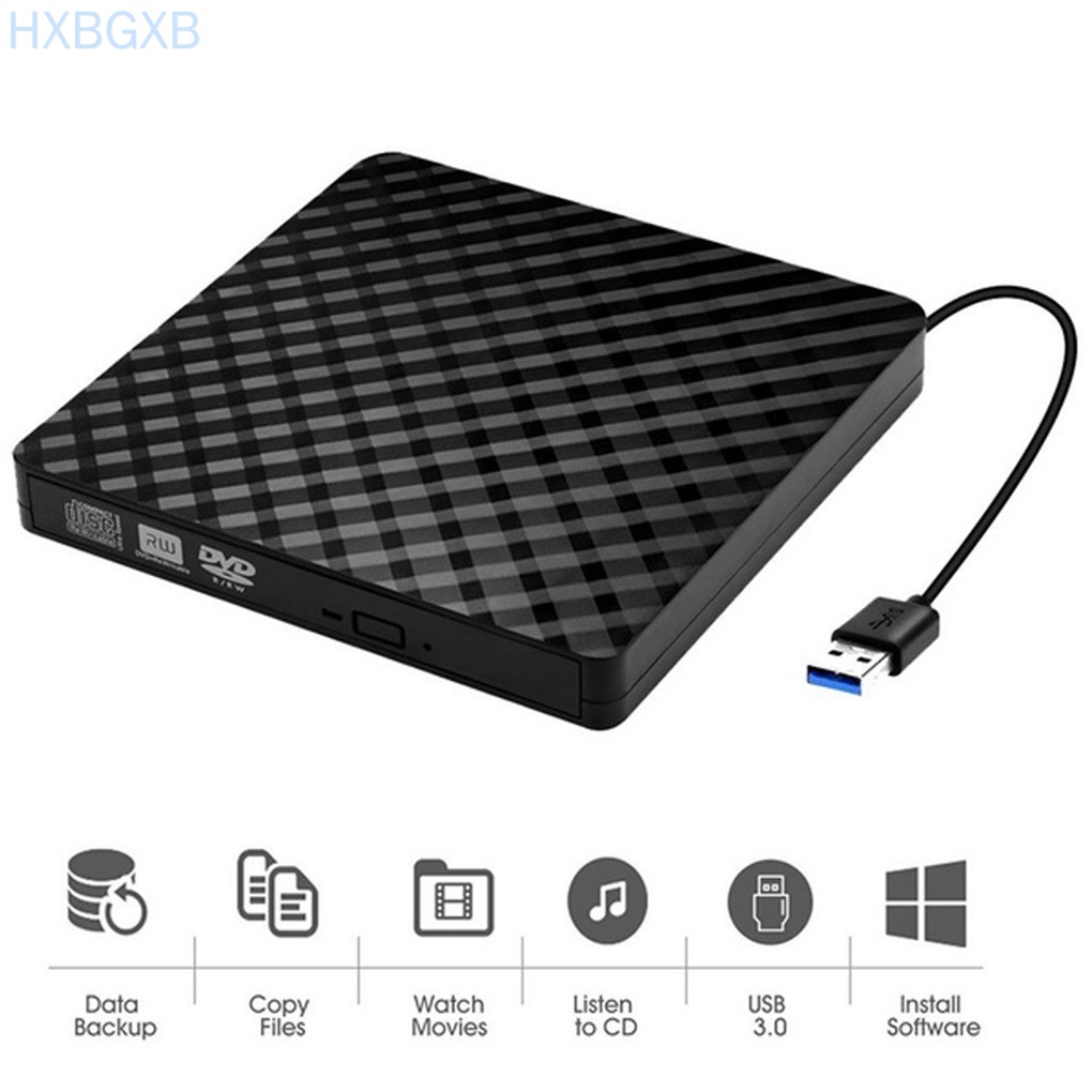 HXBG PC Laptop External USB 3.0 DVD RW CD Writer Portable Optical Drive Burner Reader Player Tray