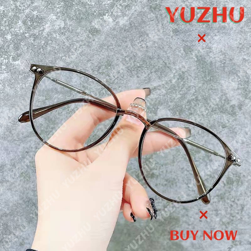 (YUZHU) Kính Mát Gọng Tròn Màu Xám Nhạt Xanh Lam Dành Cho Nữ