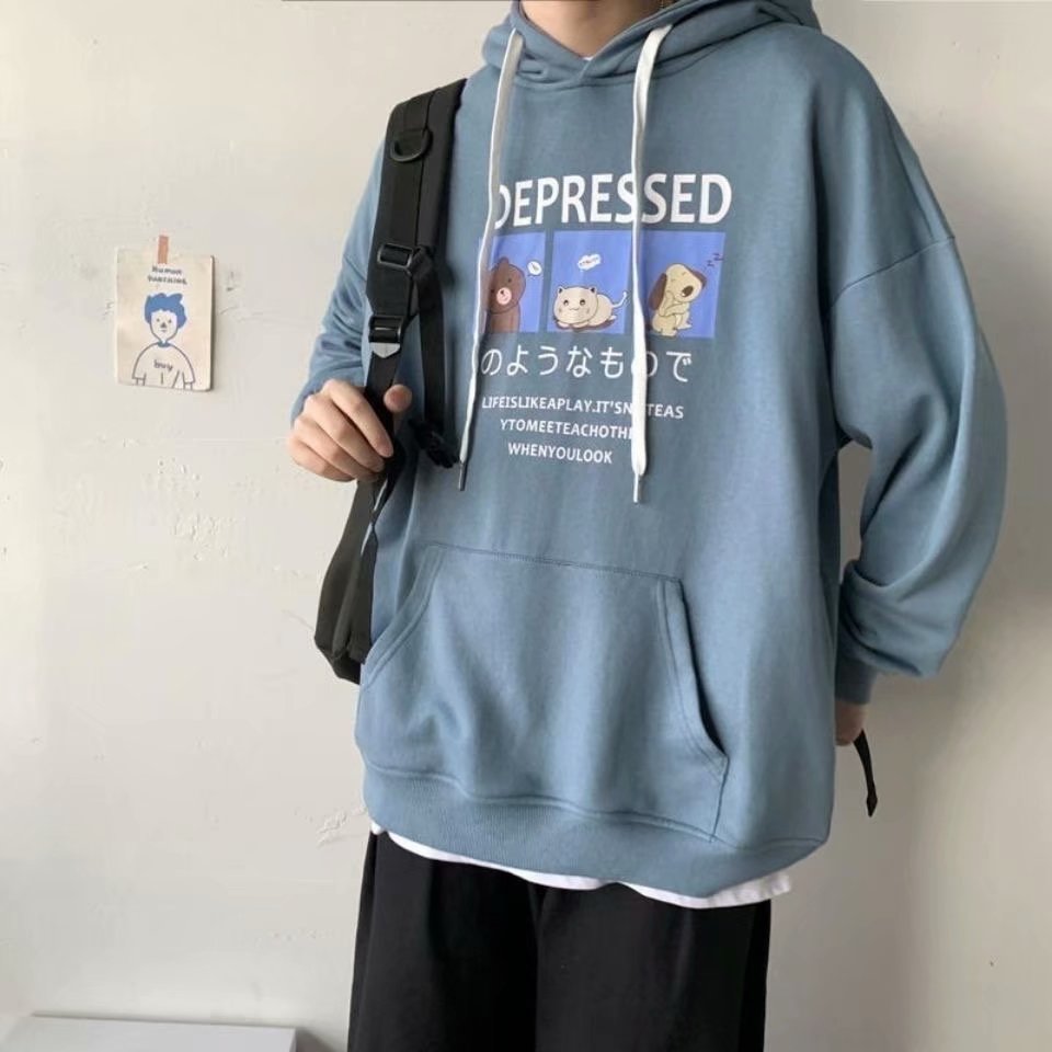 Áo hoodie tay dài dáng rộng in hình hoạt hình gồm 3 màu sắc | BigBuy360 - bigbuy360.vn