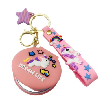 Móc khoá ngựa thần kèm gương MKDT57 móc khoá cute kim tuyến thỏ hồng dễ thương