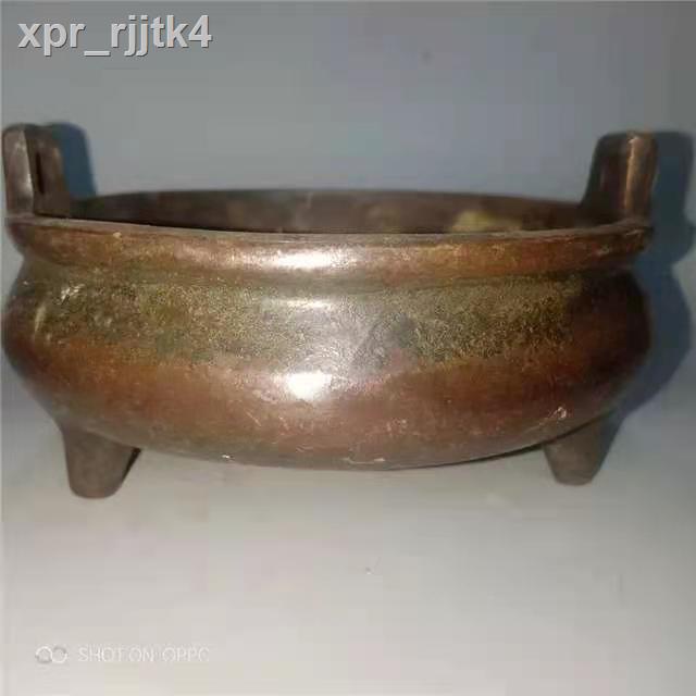 Baoyuanzhai Cửa hàng đồ cổ Retro Đồng nguyên chất Chân máy tai Lò nung Xuande Gia dụng Chảo hương Gỗ