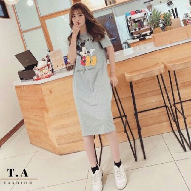 Váy bầu suông có size mickey đan dây lưng form to chất đẹp