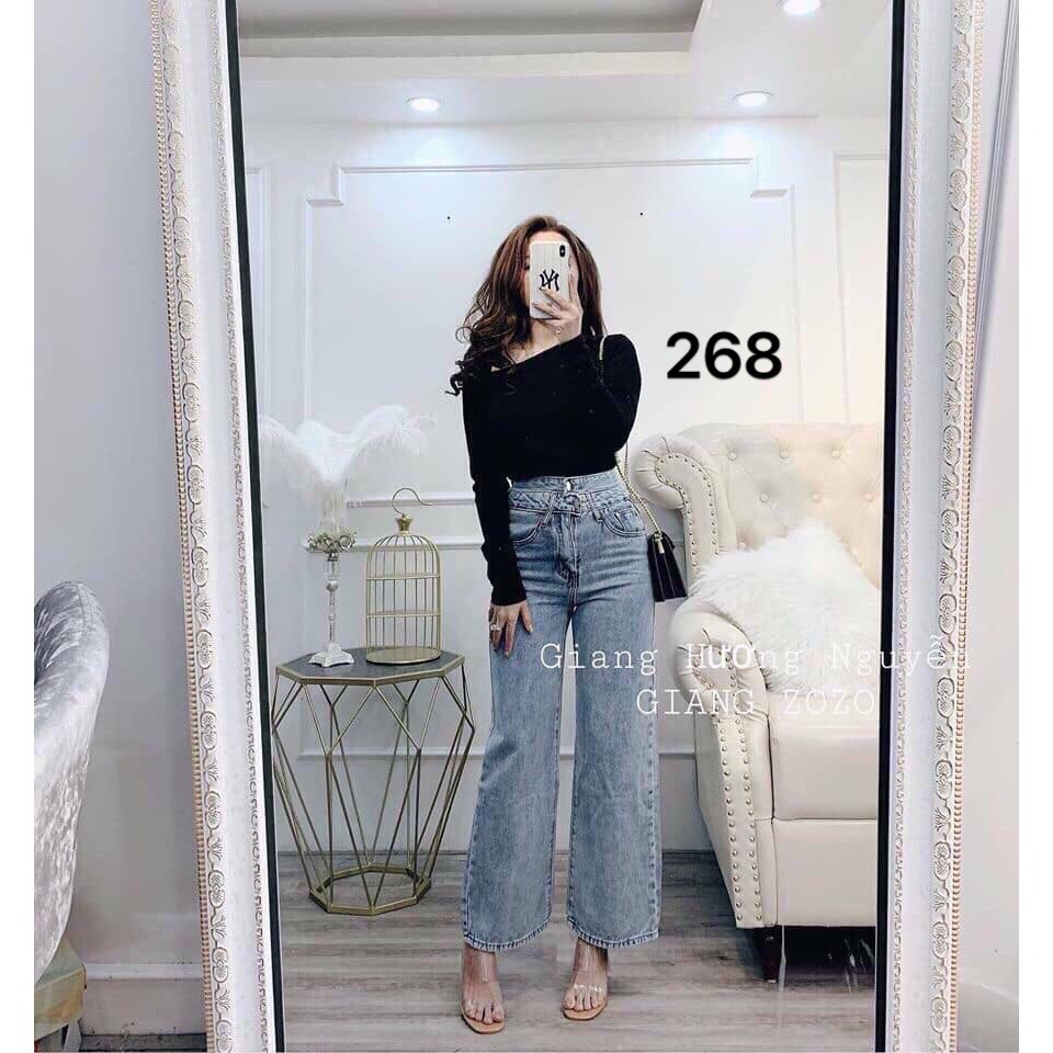 FS50K_Quần Jeans Nữ Ống Rộng 2 Khuy Chéo Cao Cấp OHS268