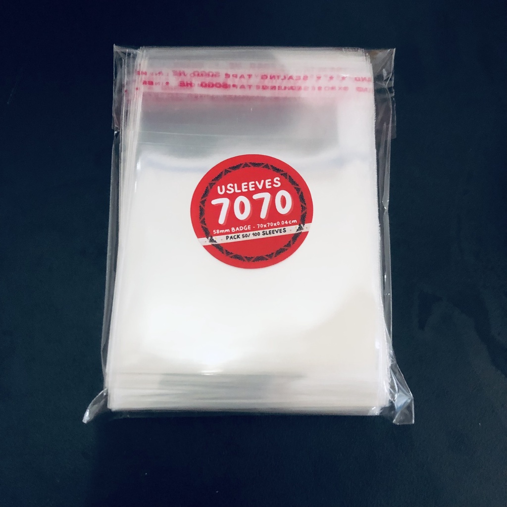 Xấp sleeve USLEEVES size 50x50 vào 70x70 đựng card nhỏ, huy hiệu, ... có dán