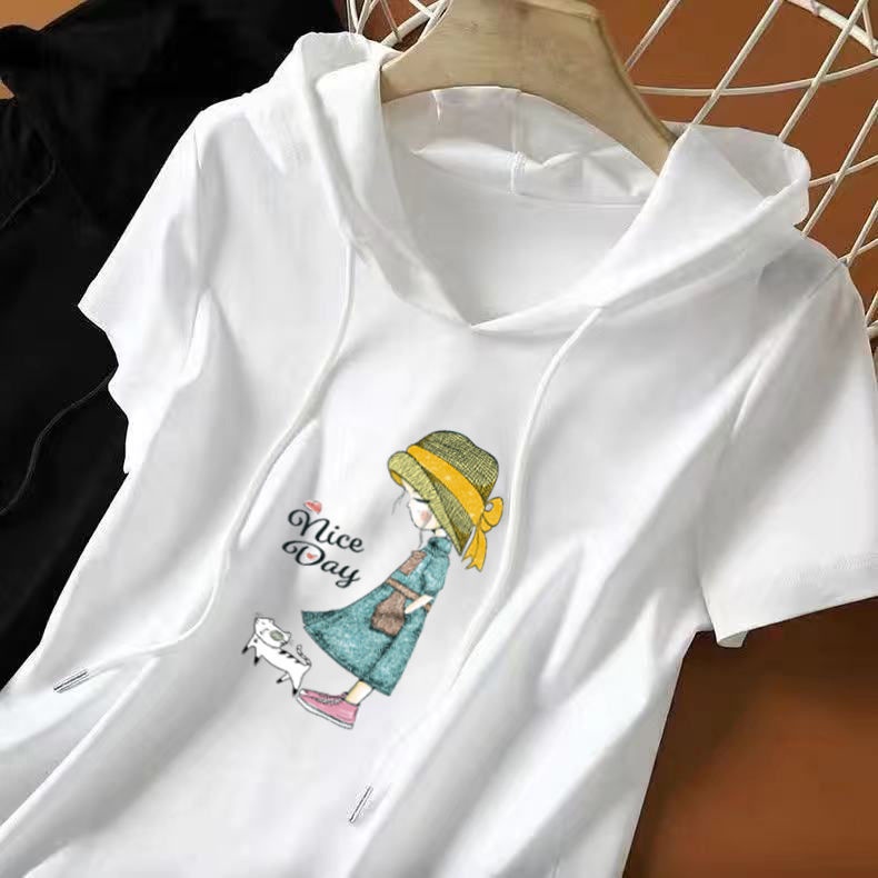 Áo Hoodie Trắng Tay Ngắn Dáng Rộng Phong Cách Hàn Quốc Thời Trang Mới Cho Nữ