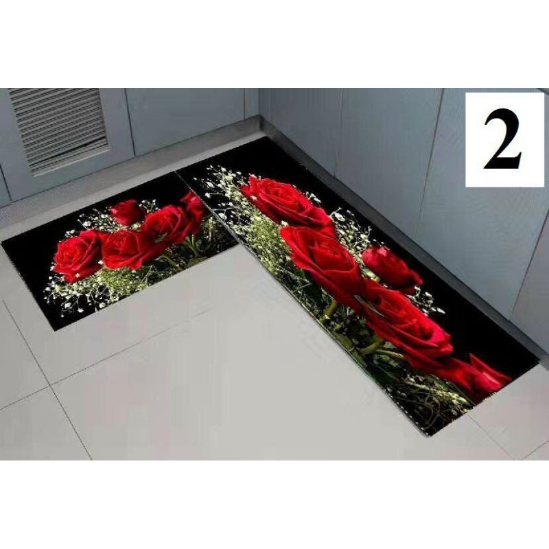 Set thảm bếp 2 tấm 3d hoạ tiết chìm kích thước 40*60cm và 40*120cm