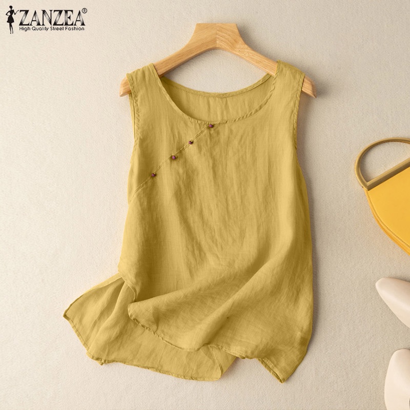 Zanzea Áo Kiểu Nữ Cộc Tay Cổ Tròn Màu Trơn Phong Cách Vintage