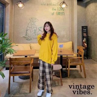 Quần ống rộng kẻ caro bản to