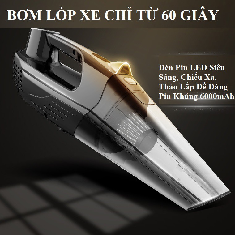Máy Hút Bụi Và Bơm Lốp 4 Trong 1- Đèn Chiếu Sáng- Đo Áp Suất Lốp- Chiều Dài Dây 3,7m- Công Suất 120W