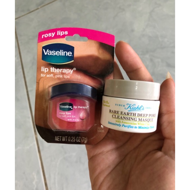mặt nạ đất sét Kielh mini và dưỡng môi vaseline